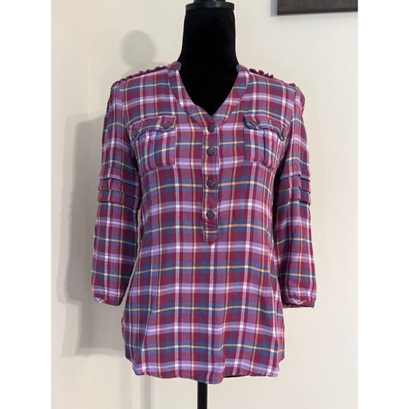 Matilda Jane Plaid All Day Millie Ruffle Top sz S - Picture 1 of 3